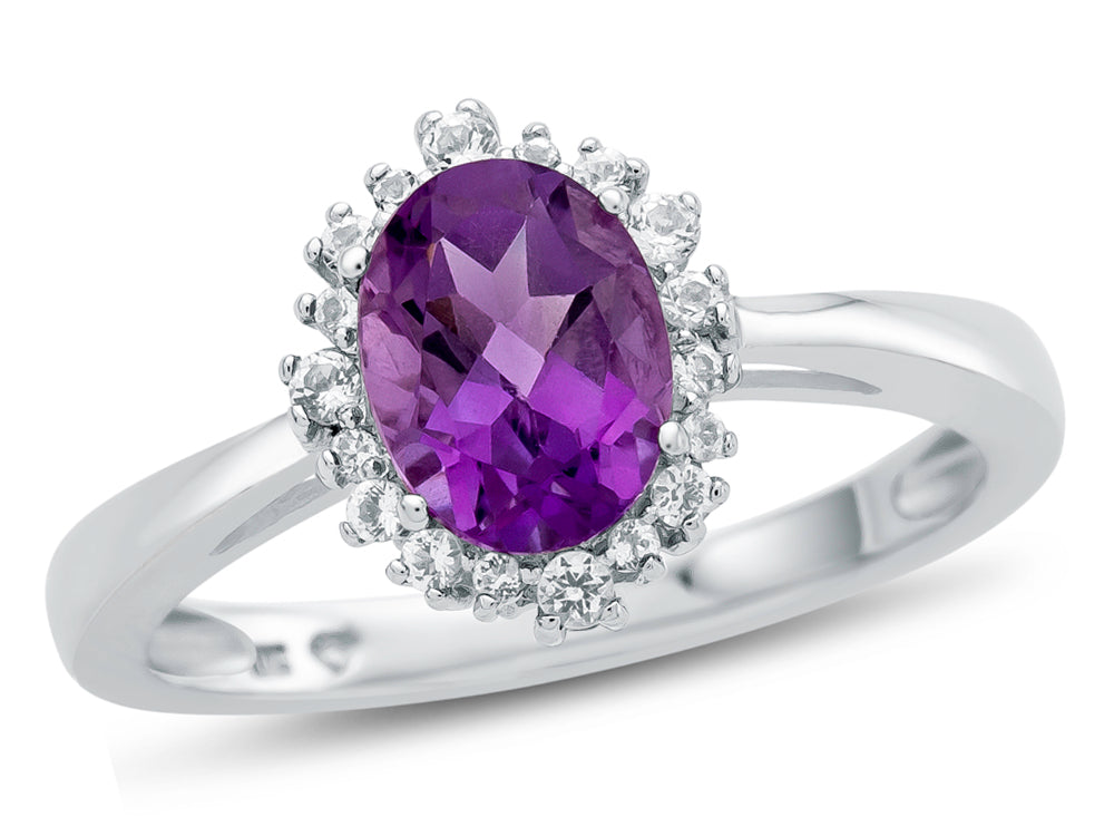 FJC Finejewelers 10k White Gold 8x6mm Oval Amethyst with White Topaz accent stones Halo Ring