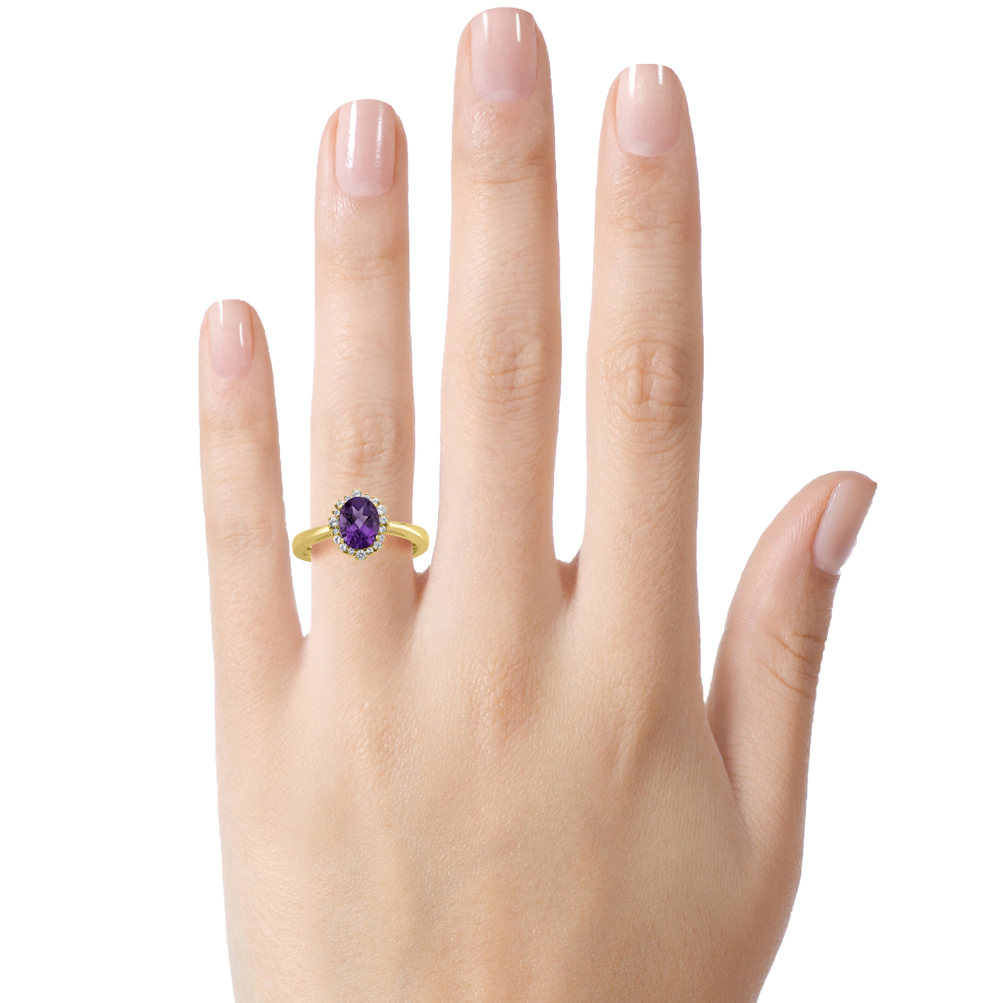 FJC Finejewelers 10k Yellow Gold 8x6mm Oval Amethyst with White Topaz accent stones Halo Ring