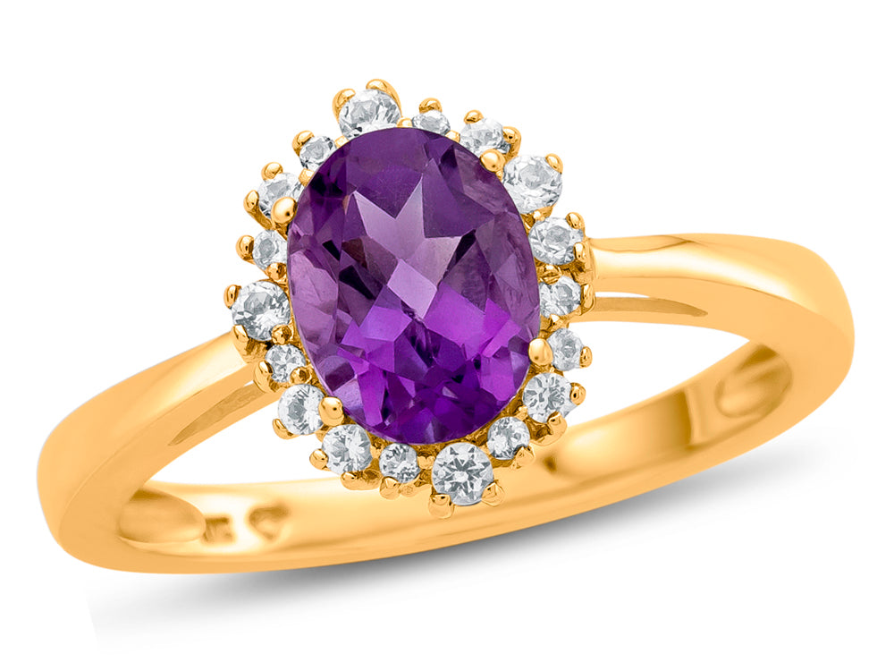 FJC Finejewelers 10k Yellow Gold 8x6mm Oval Amethyst with White Topaz accent stones Halo Ring
