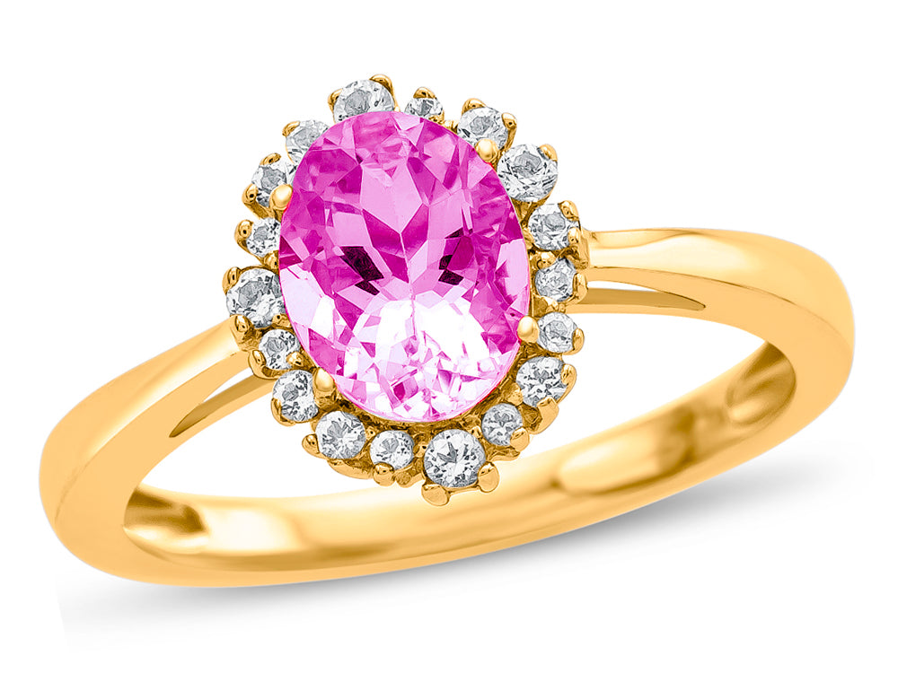FJC Finejewelers 10k Yellow Gold 8x6mm Oval Created Pink Sapphire with White Topaz accent stones Halo Ring