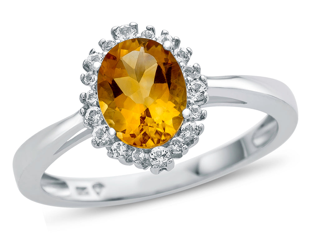 FJC Finejewelers 10k White Gold 8x6mm Oval Citrine with White Topaz accent stones Halo Ring