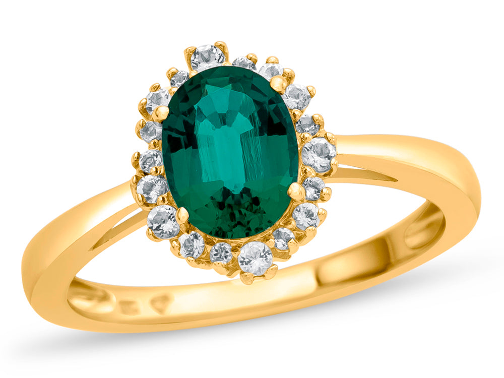 FJC Finejewelers 10k Yellow Gold 8x6mm Oval Created Emerald with White Topaz accent stones Halo Ring