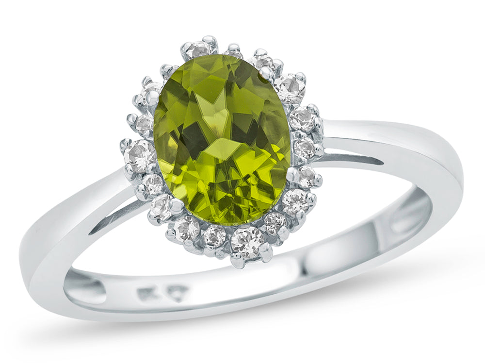 FJC Finejewelers 10k White Gold 8x6mm Oval Peridot with White Topaz accent stones Halo Ring