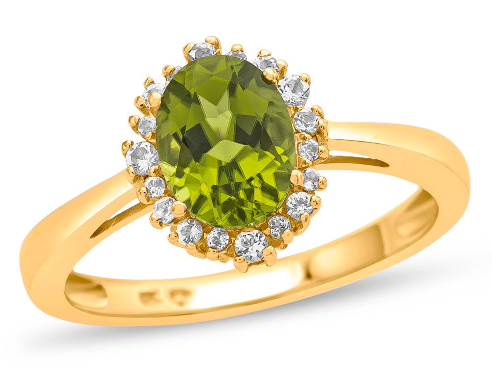 FJC Finejewelers 10k Yellow Gold 8x6mm Oval Peridot with White Topaz accent stones Halo Ring