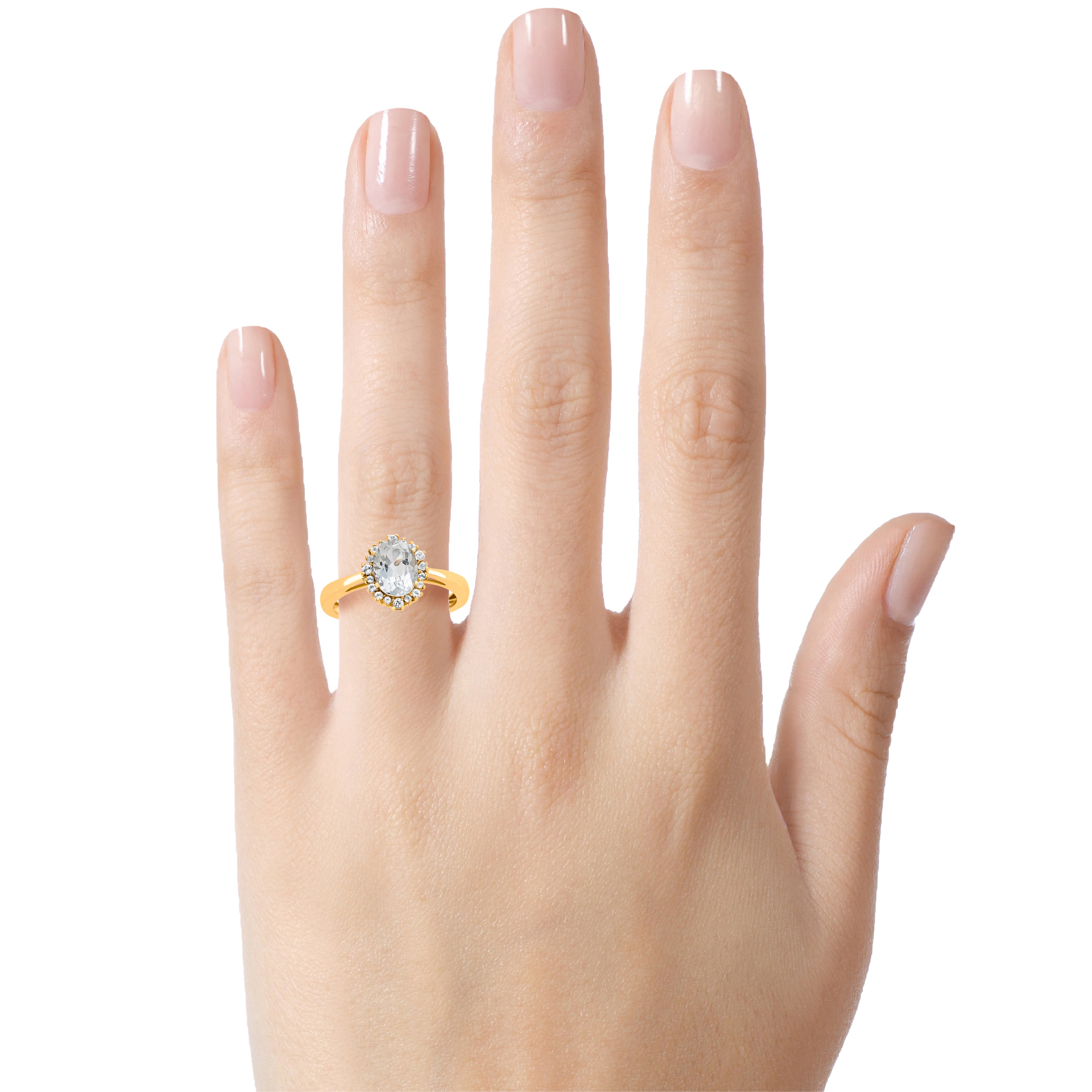 FJC Finejewelers 10k Yellow Gold 8x6mm Oval White Topaz with White Topaz accent stones Halo Ring