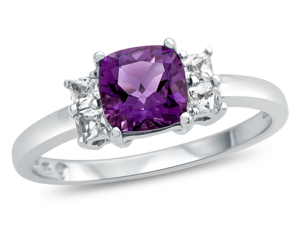 FJC Finejewelers 925 Sterling Silver 6x6mm Cushion-Cut Amethyst and White Topaz Ring