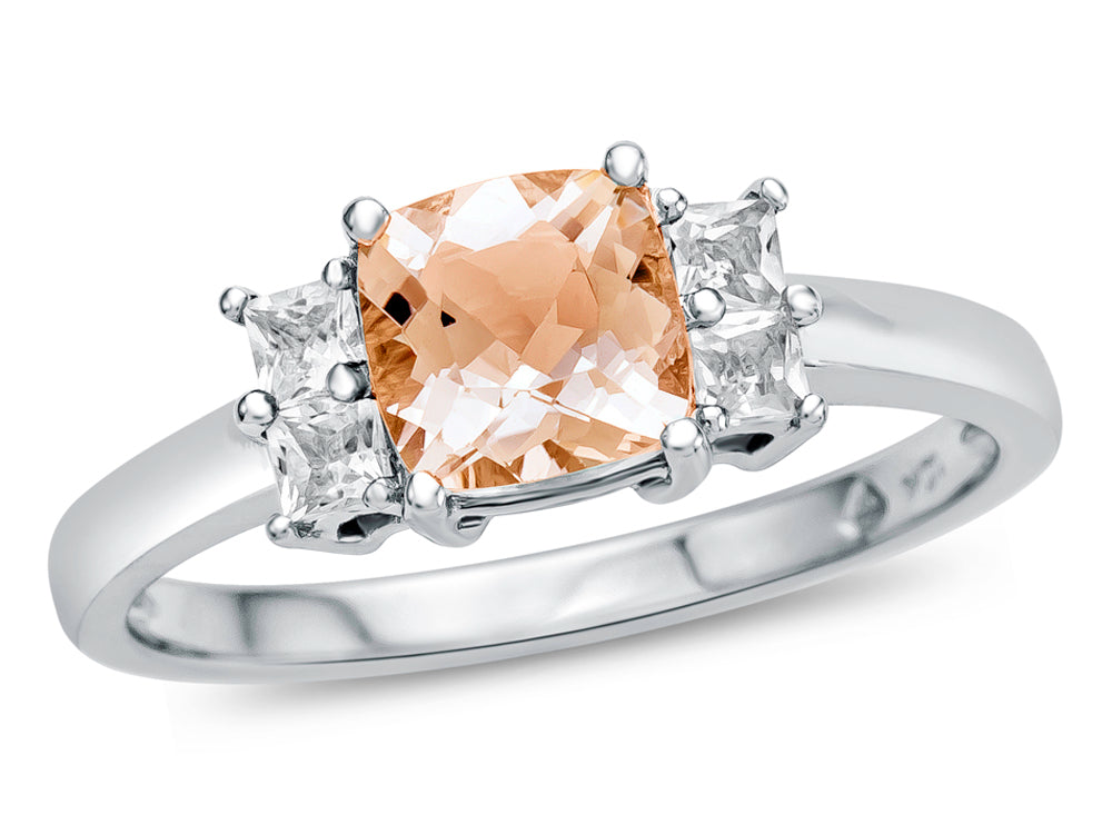 FJC Finejewelers 6x6mm Cushion-Cut Genuine Morganite and White Topaz Ring