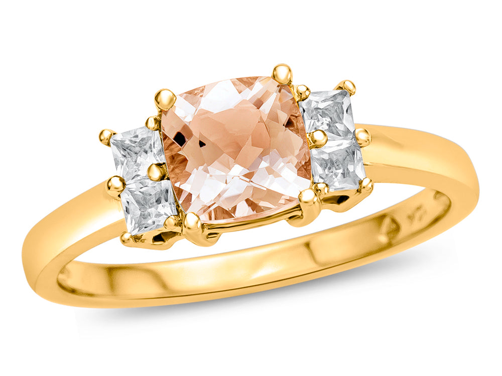 FJC Finejewelers 6x6mm Cushion-Cut Genuine Morganite and White Topaz Ring