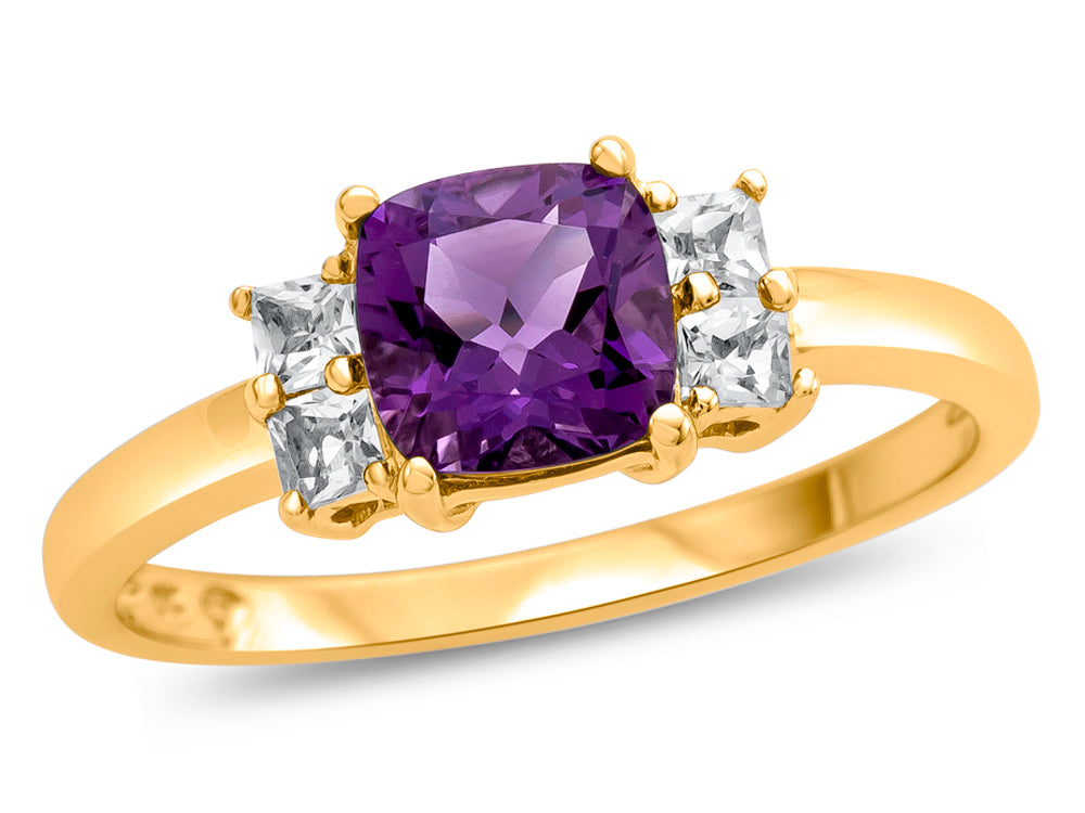 FJC Finejewelers 6x6mm Cushion-Cut Amethyst and White Topaz Ring