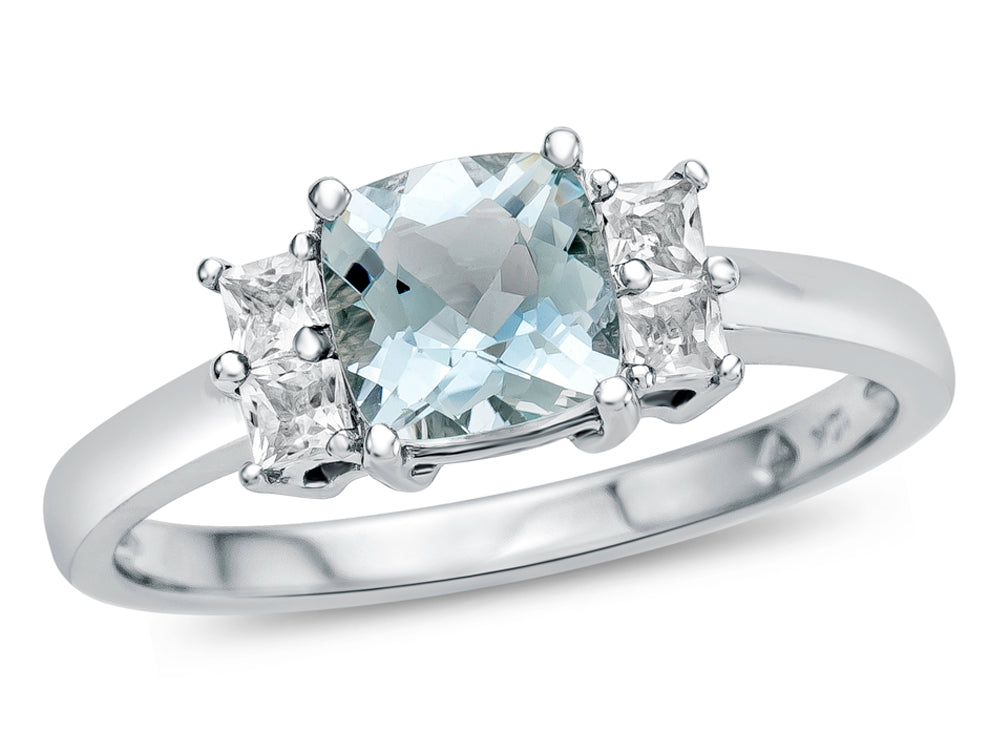 FJC Finejewelers 6x6mm Cushion-Cut Aquamarine and White Topaz Ring
