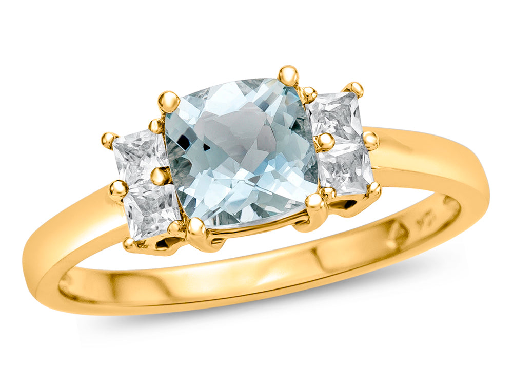 FJC Finejewelers 6x6mm Cushion-Cut Aquamarine and White Topaz Ring