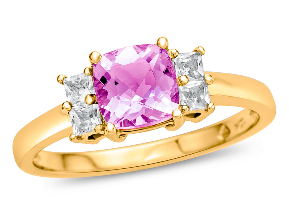 FJC Finejewelers 6x6mm Cushion-Cut Created Pink Sapphire and White Topaz Ring