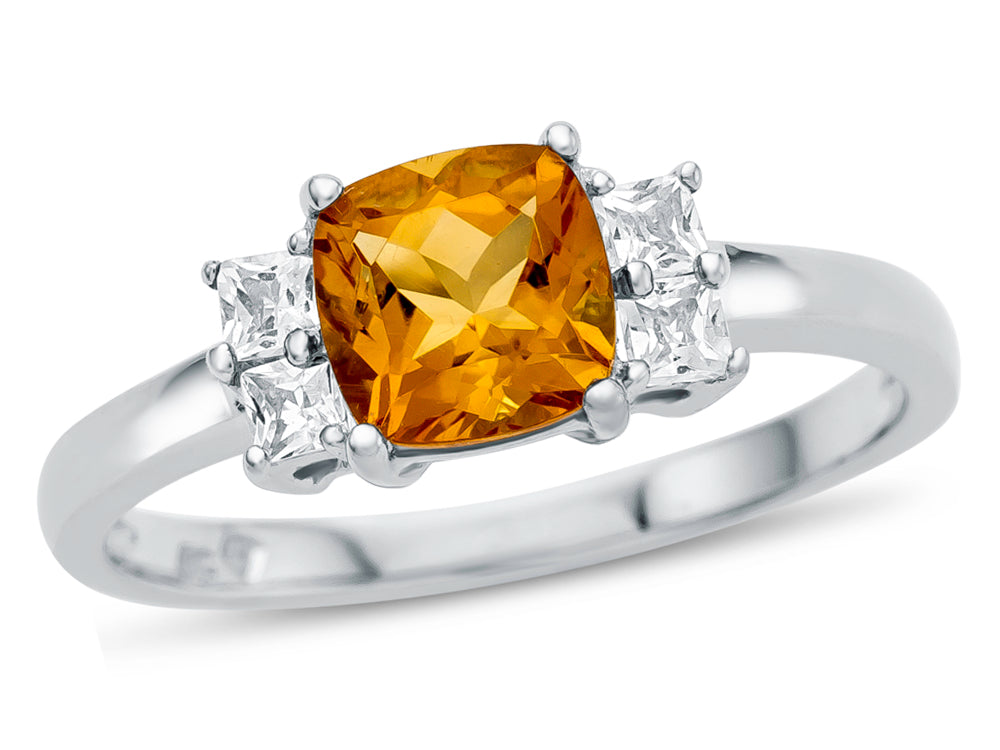 FJC Finejewelers 925 Sterling Silver 6x6mm Cushion-Cut Citrine and White Topaz Ring