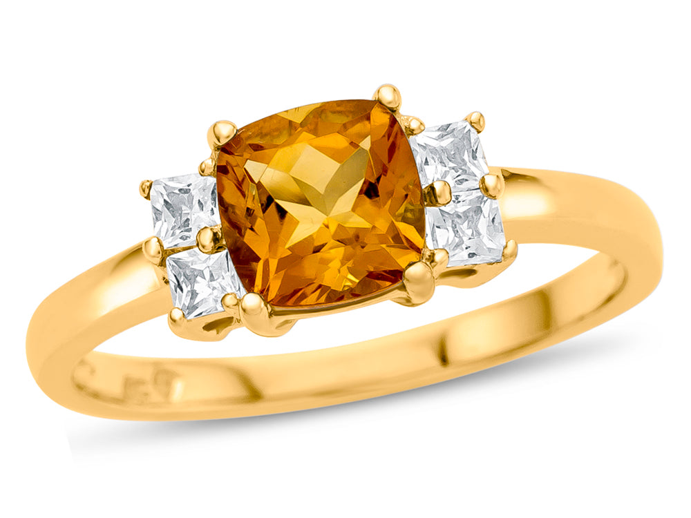 FJC Finejewelers 6x6mm Cushion-Cut Citrine and White Topaz Ring