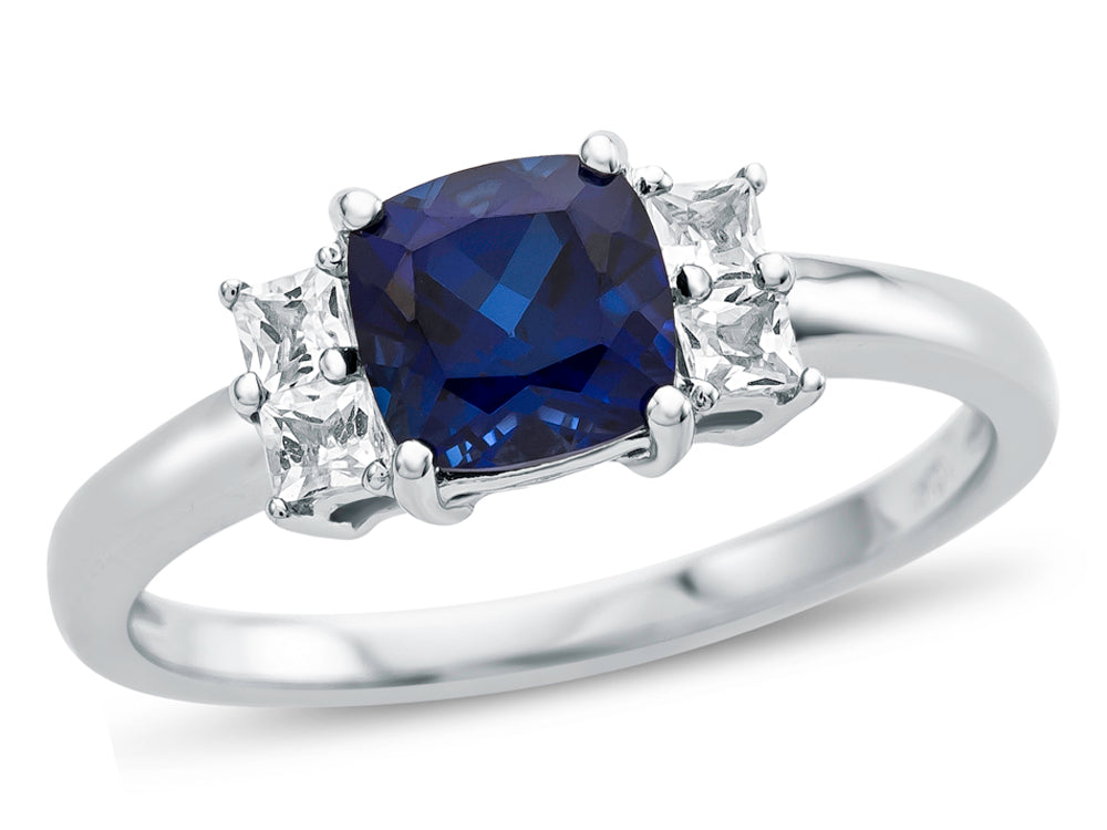 FJC Finejewelers 925 Sterling Silver 6x6mm Cushion-Cut Created Blue Sapphire and White Topaz Ring