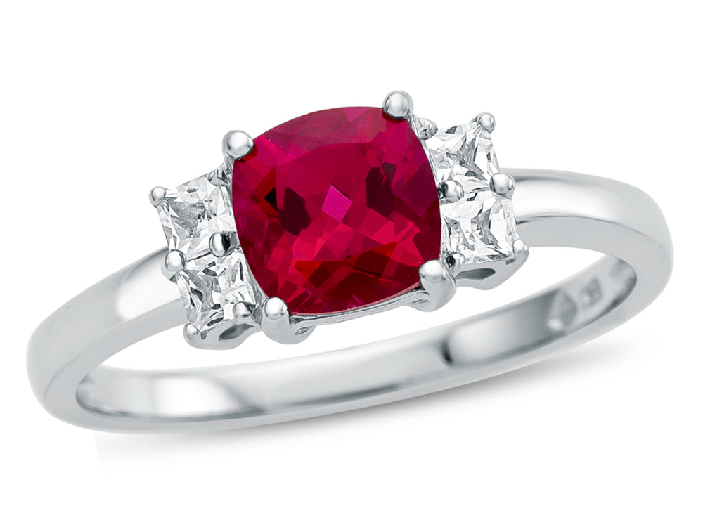 FJC Finejewelers 6x6mm Cushion-Cut Created Ruby and White Topaz Ring