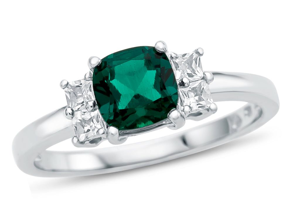 FJC Finejewelers 6x6mm Cushion-Cut Created Emerald and White Topaz Ring