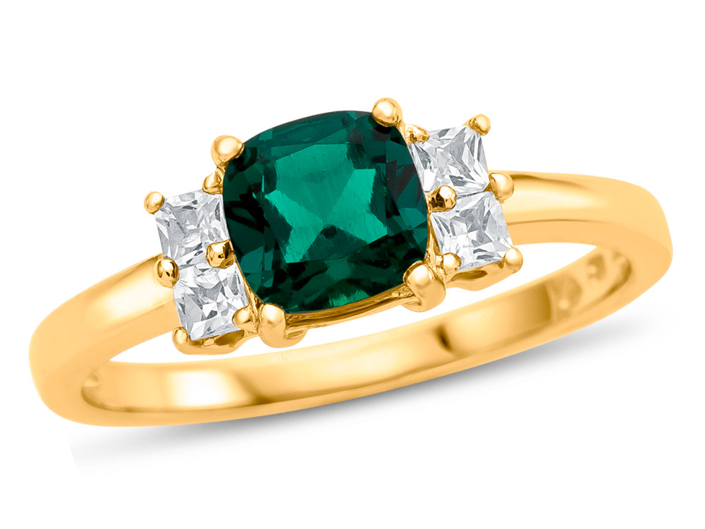 FJC Finejewelers 6x6mm Cushion-Cut Created Emerald and White Topaz Ring