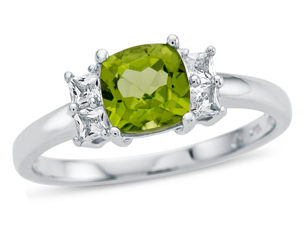 FJC Finejewelers 6x6mm Cushion-Cut Peridot and White Topaz Ring