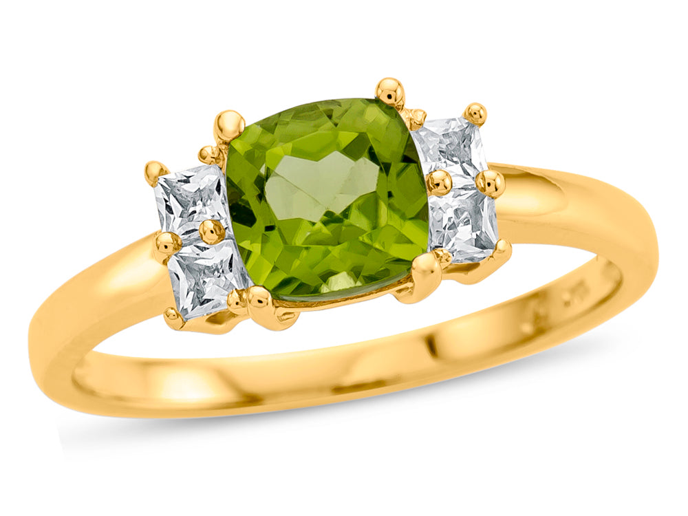 FJC Finejewelers 6x6mm Cushion-Cut Peridot and White Topaz Ring