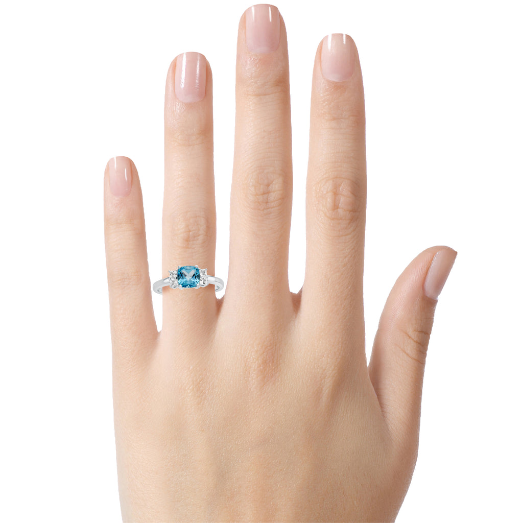 FJC Finejewelers 6x6mm Cushion-Cut Swiss Blue Topaz and White Topaz Ring