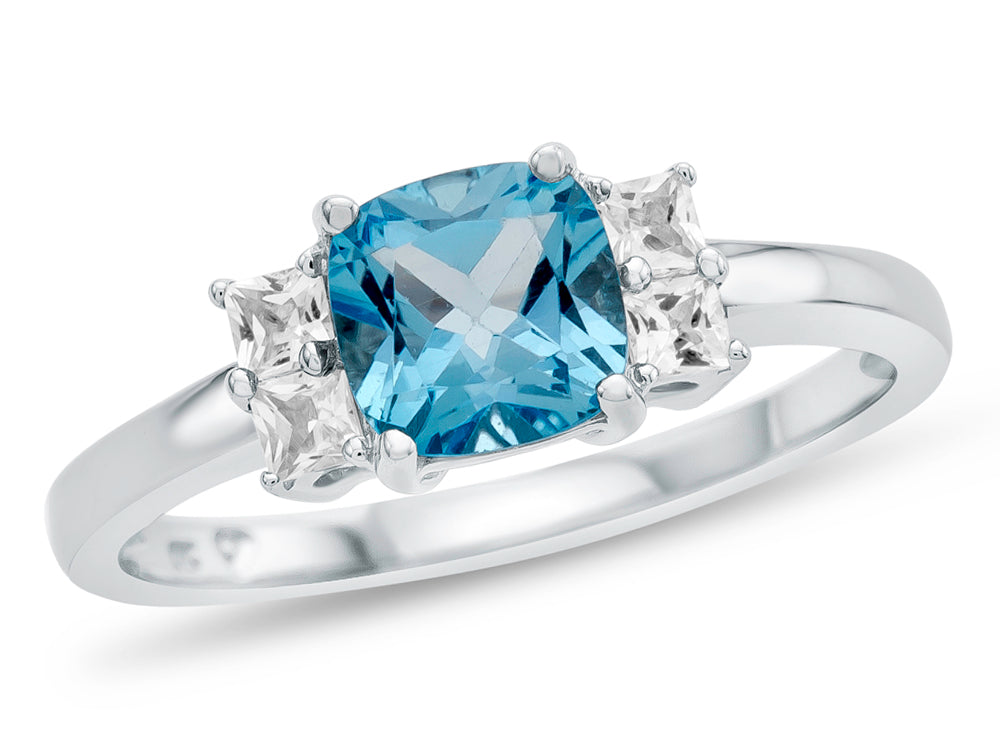 FJC Finejewelers 6x6mm Cushion-Cut Swiss Blue Topaz and White Topaz Ring