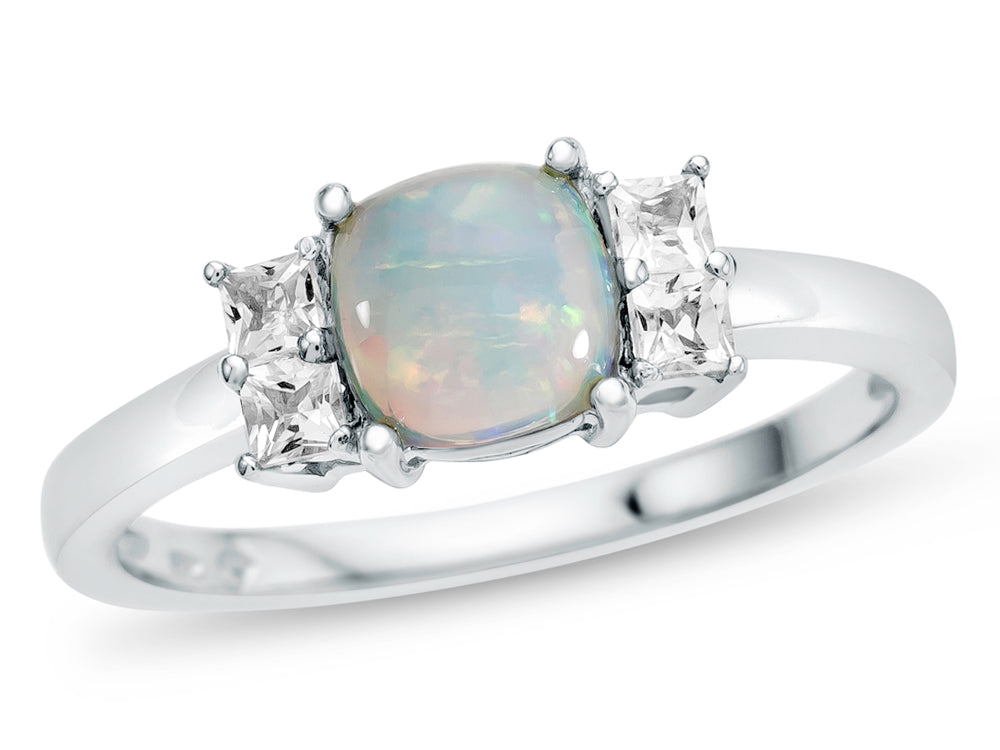 FJC Finejewelers 6x6mm Cushion-Cut Created Opal and White Topaz Ring