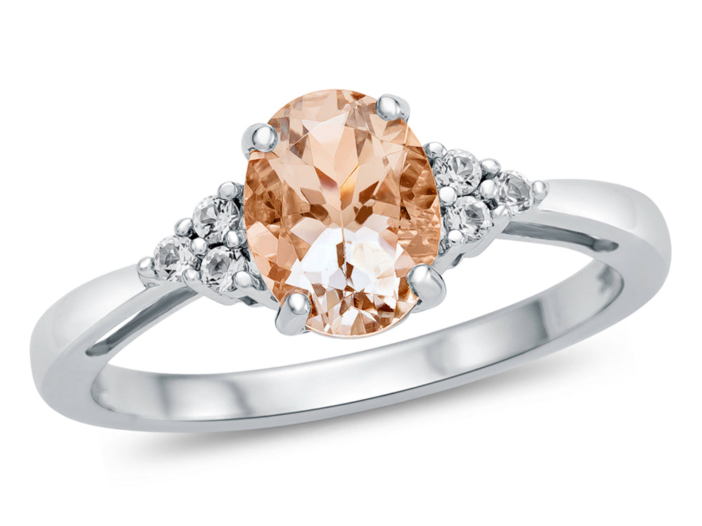 FJC Finejewelers 10k White Gold 8x6mm Oval Genuine Morganite and White Topaz Ring