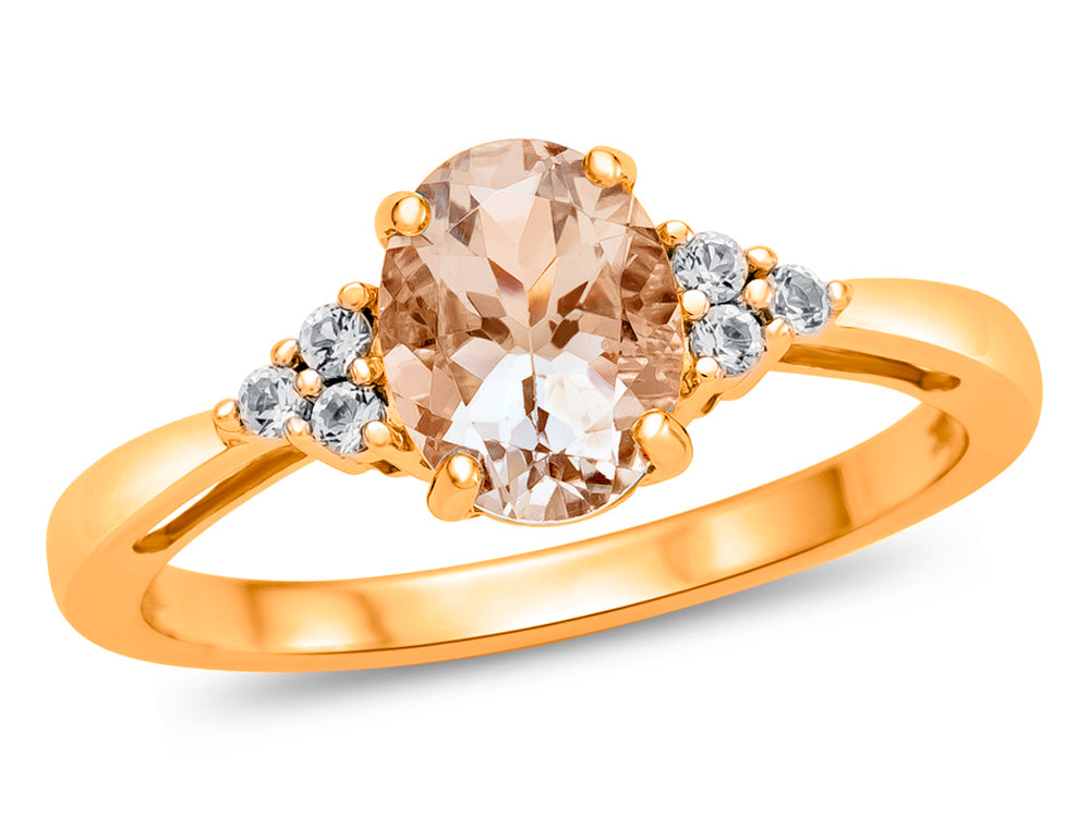 FJC Finejewelers 10k Yellow Gold 8x6mm Oval Genuine Morganite  and White Topaz Ring