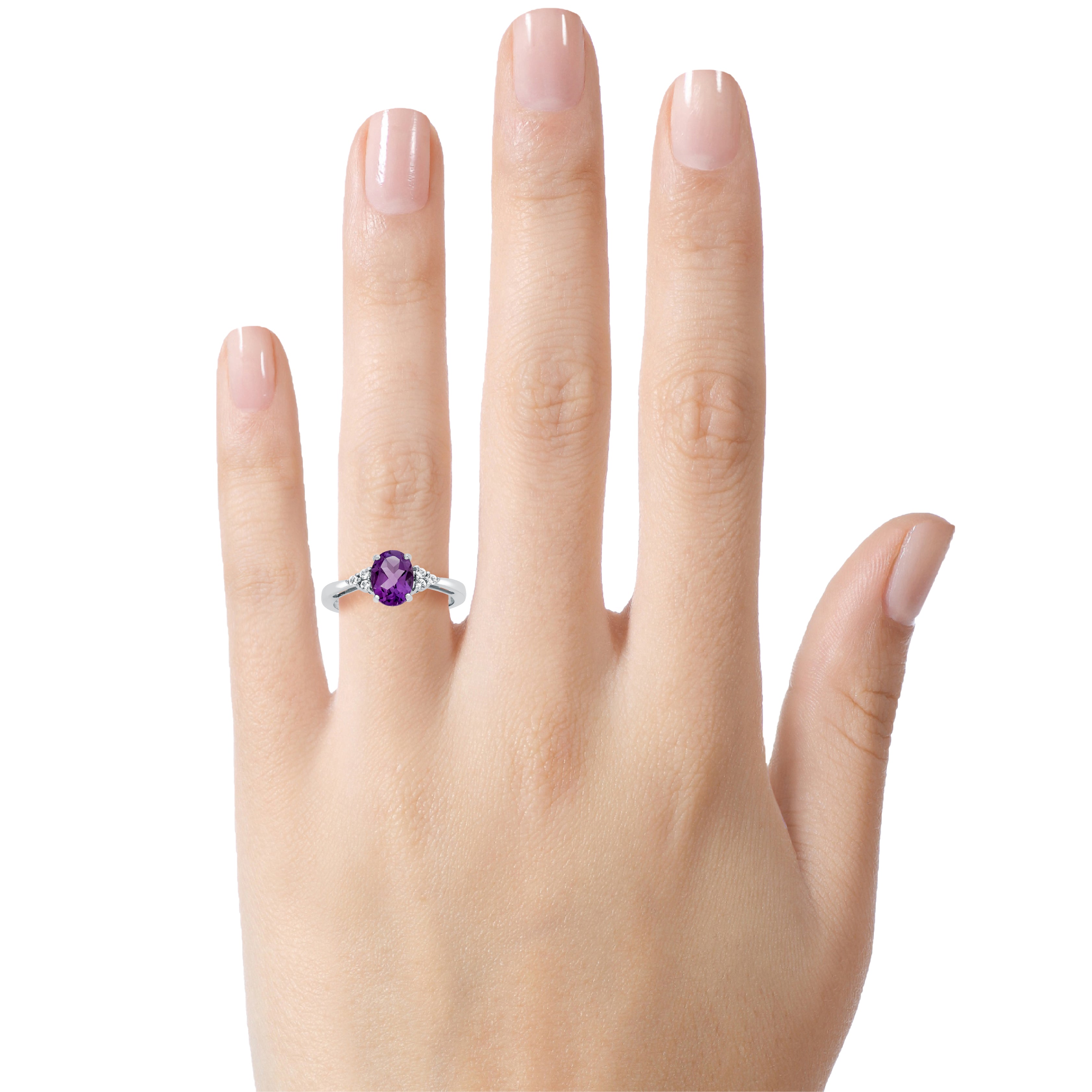 FJC Finejewelers 10k White Gold 8x6mm Oval Amethyst and White Topaz Ring