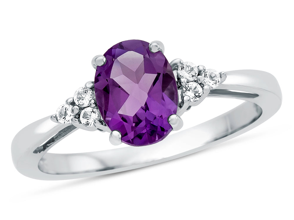 FJC Finejewelers 10k White Gold 8x6mm Oval Amethyst and White Topaz Ring