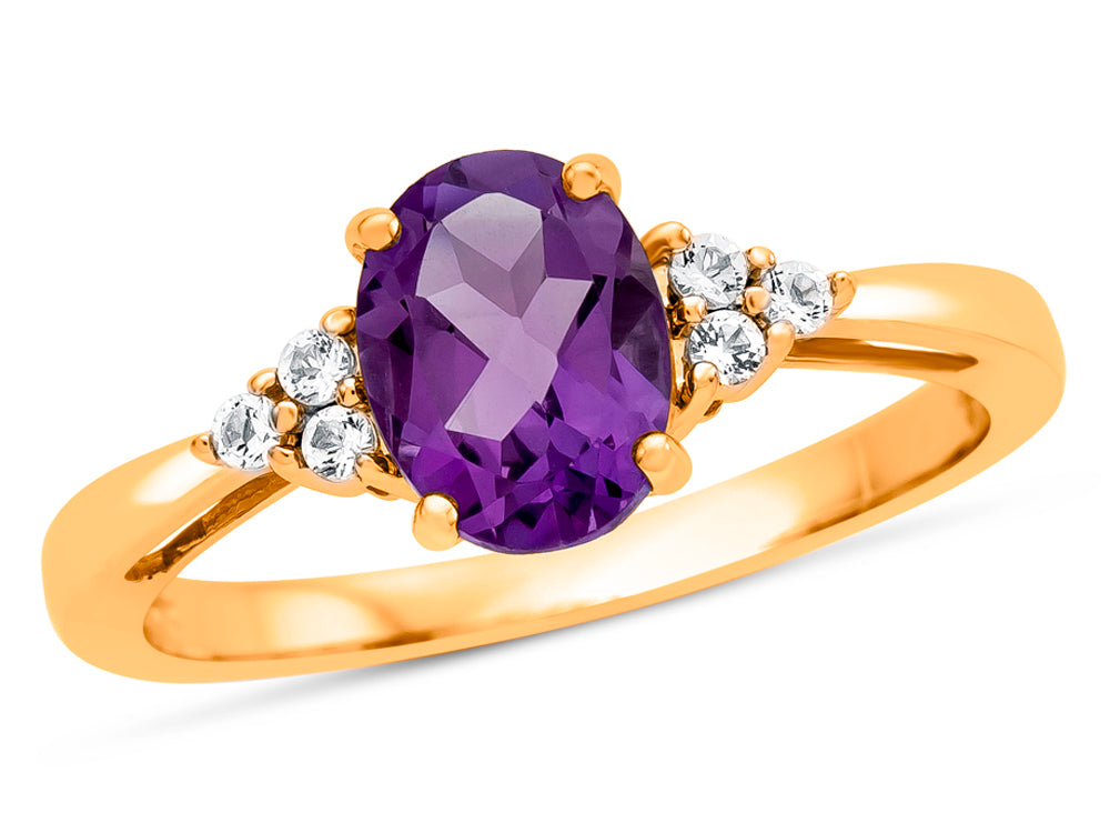 FJC Finejewelers 10k Yellow Gold 8x6mm Oval Amethyst and White Topaz Ring