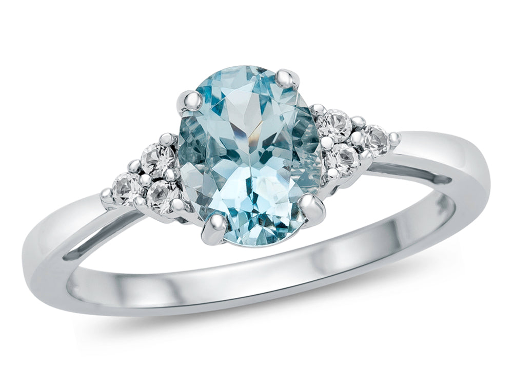 FJC Finejewelers 10k White Gold 8x6mm Oval Aquamarine and White Topaz Ring