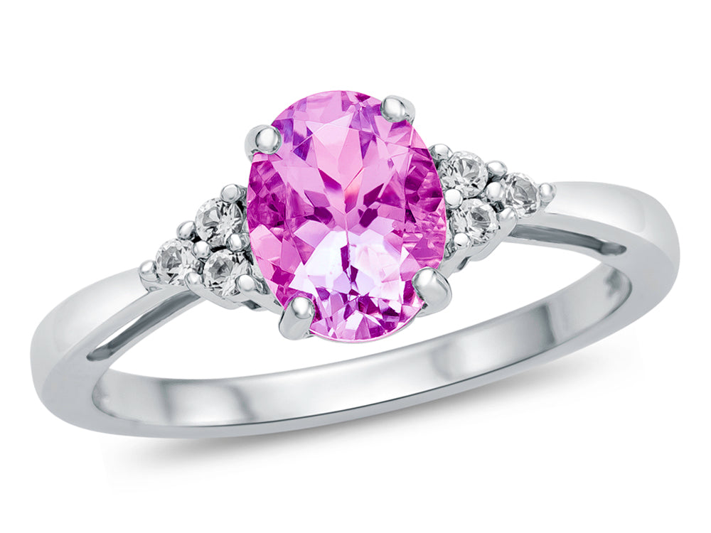 FJC Finejewelers 10k White Gold 8x6mm Oval Created Pink Sapphire and White Topaz Ring