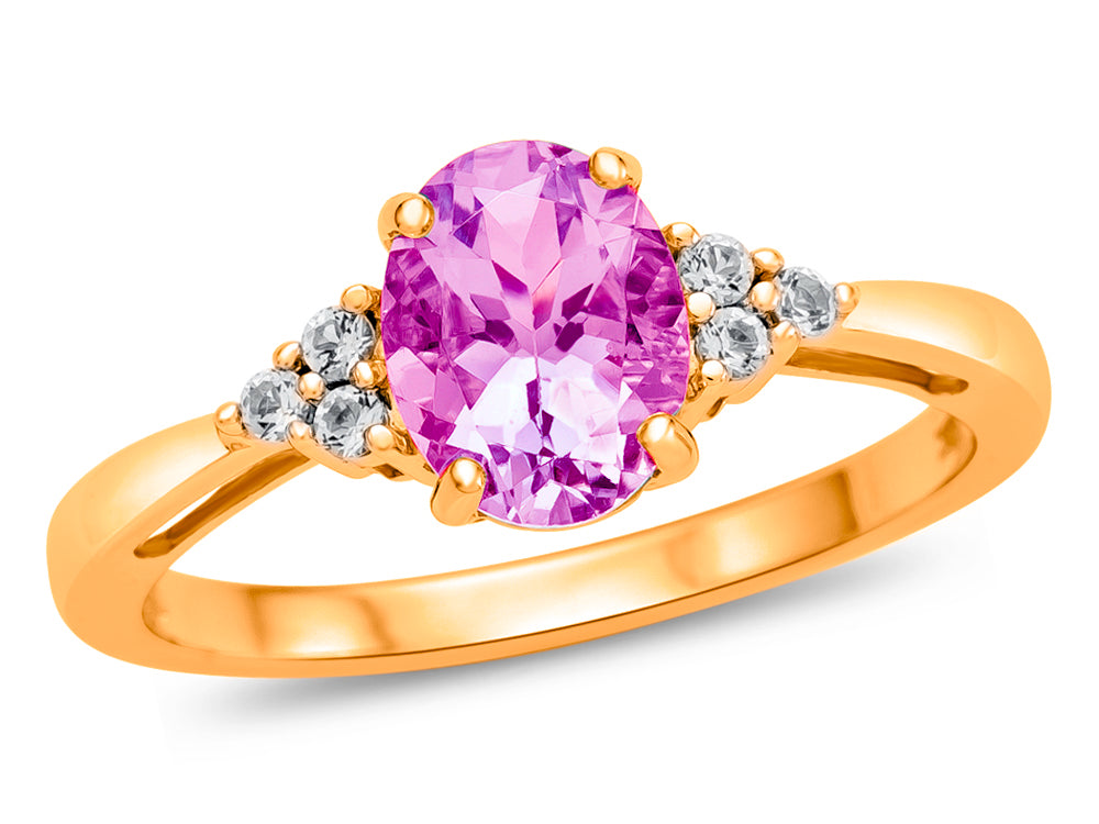 FJC Finejewelers 10k Yellow Gold 8x6mm Oval Created Pink Sapphire and White Topaz Ring