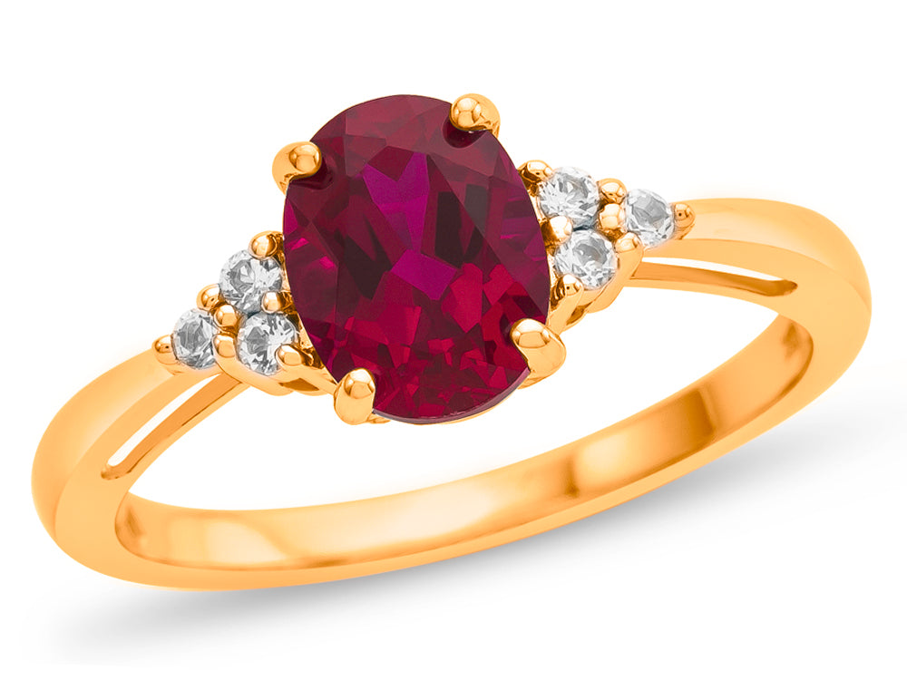 FJC Finejewelers Solid 10k Yellow Gold 8x6mm Oval Created Ruby and White Topaz Ring