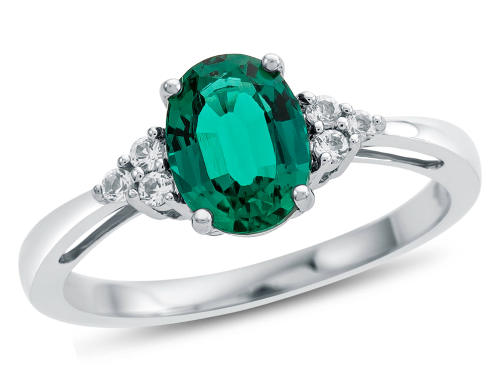 FJC Finejewelers 10k White Gold 8x6mm Oval Created Emerald and White Topaz Ring