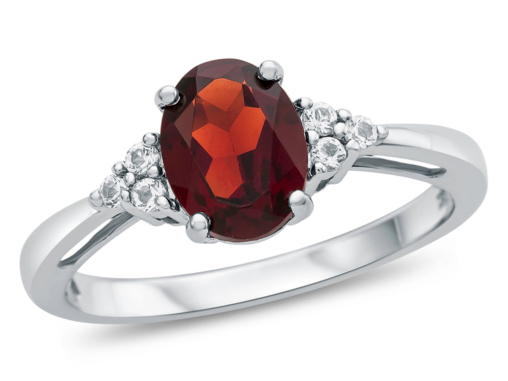 FJC Finejewelers 10k White Gold 8x6mm Oval Garnet and White Topaz Ring