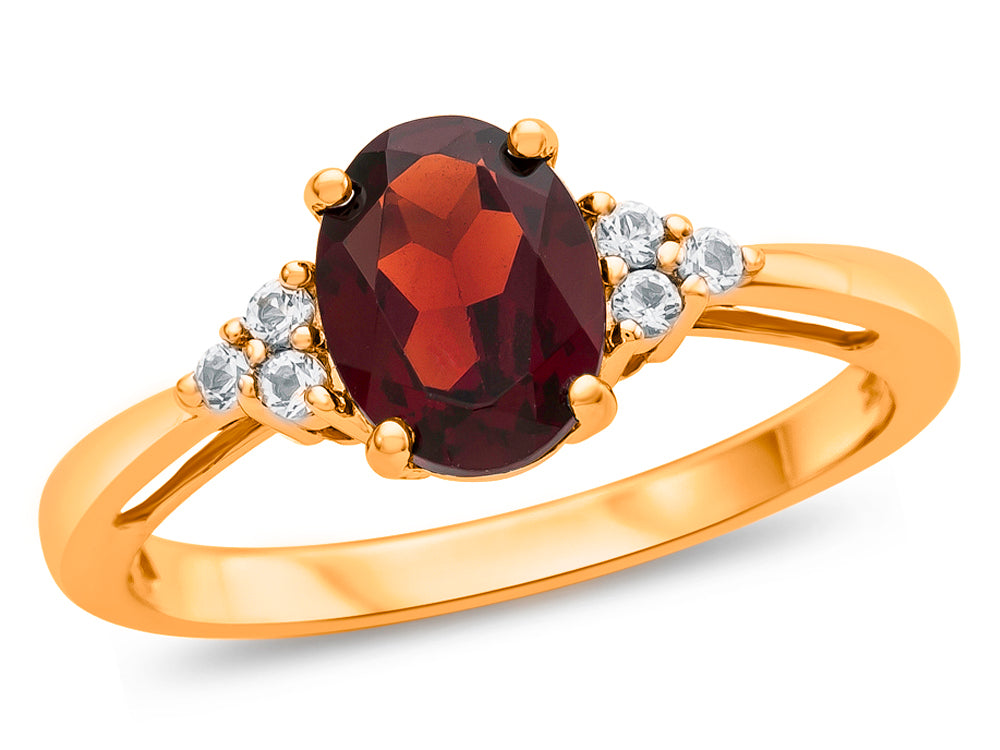 FJC Finejewelers 10k Yellow Gold 8x6mm Oval Garnet and White Topaz Ring