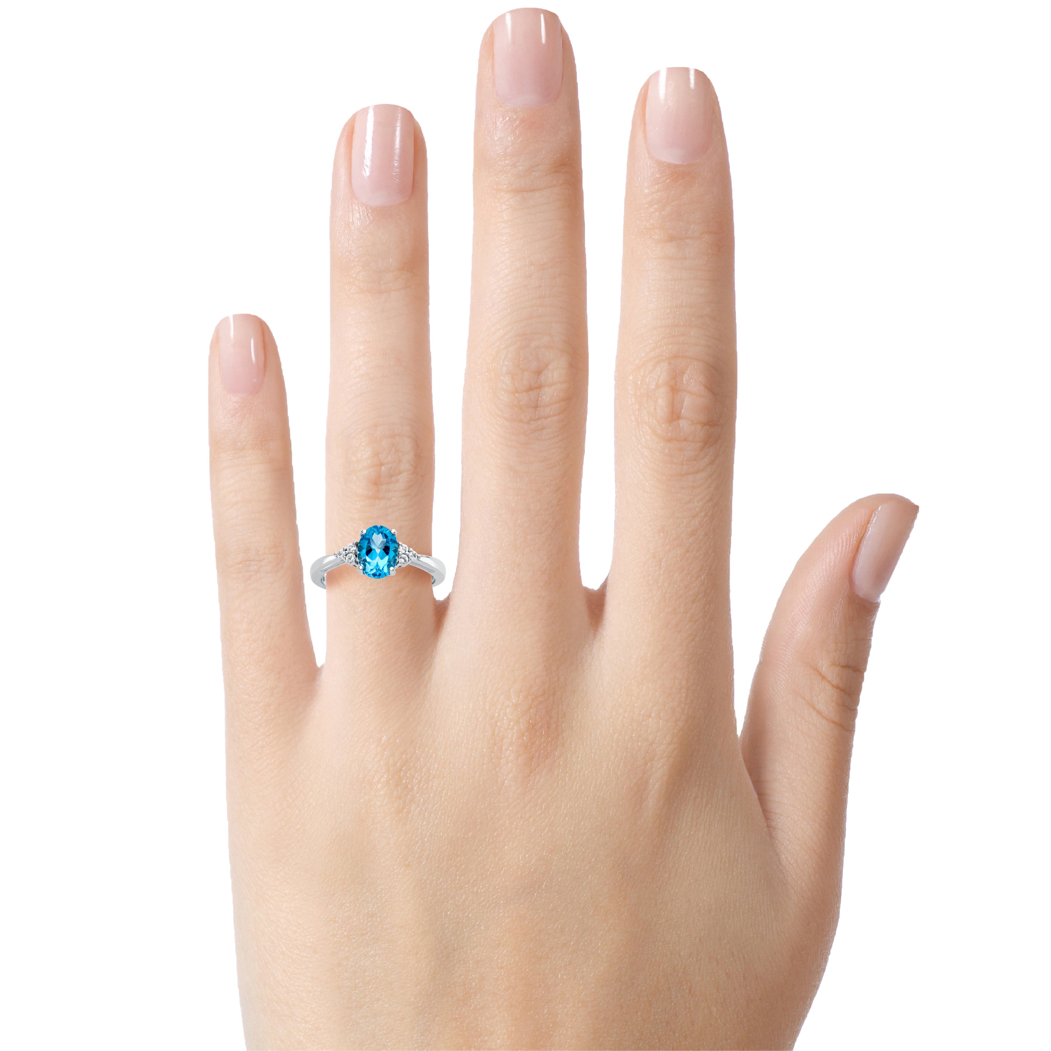 FJC Finejewelers 10k White Gold 8x6mm Oval Swiss Blue Topaz and White Topaz Ring