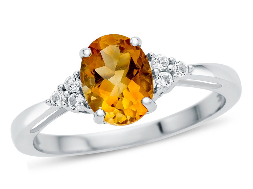 FJC Finejewelers 10k White Gold 8x6mm Oval Citrine and White Topaz Ring