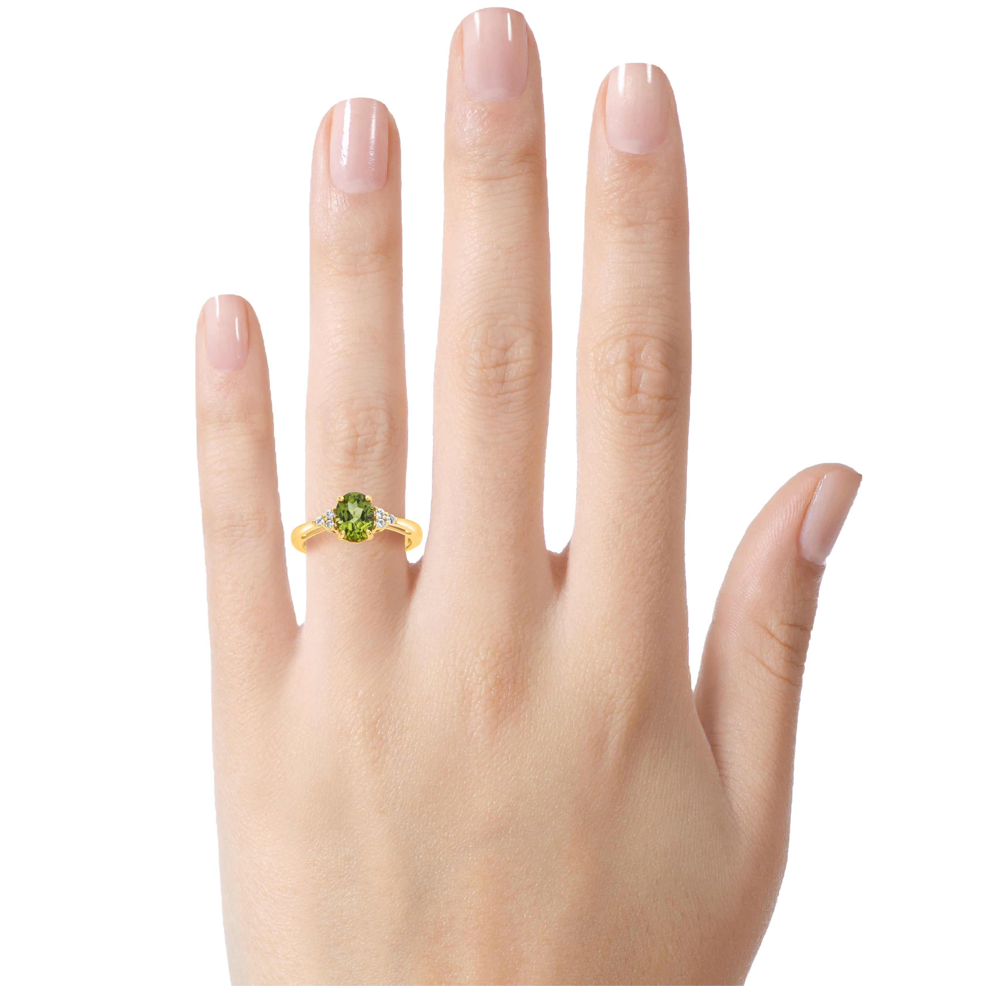 FJC Finejewelers 10k Yellow Gold 8x6mm Oval Peridot and White Topaz Ring