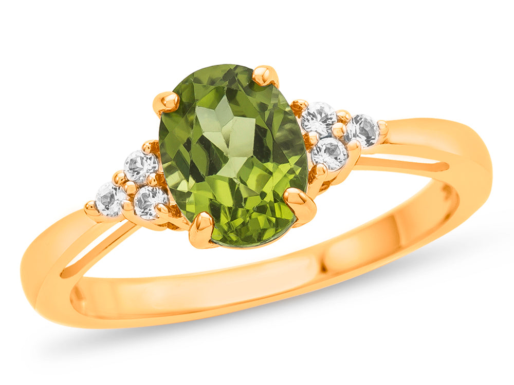 FJC Finejewelers 10k Yellow Gold 8x6mm Oval Peridot and White Topaz Ring