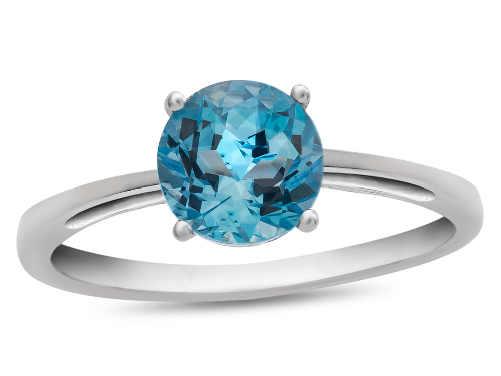 FJC Finejewelers 10k White Gold 7mm Solitaire Round Swiss Blue Topaz Ring