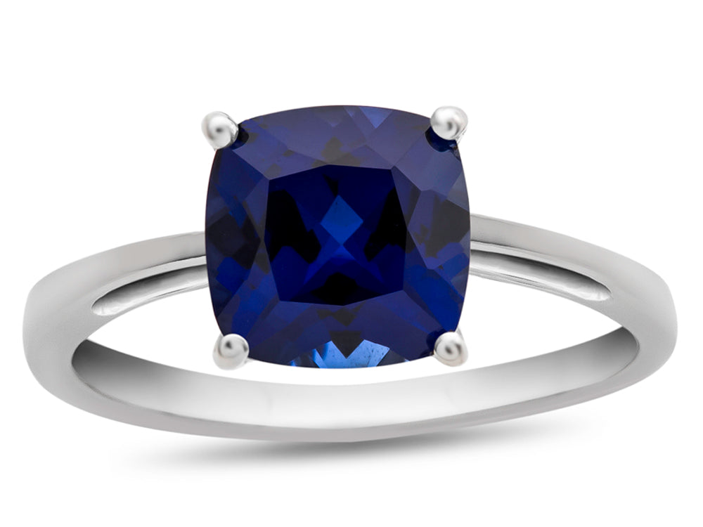 FJC Finejewelers 10k White Gold 7mm Solitaire Cushion-Cut Created Blue Sapphire Ring