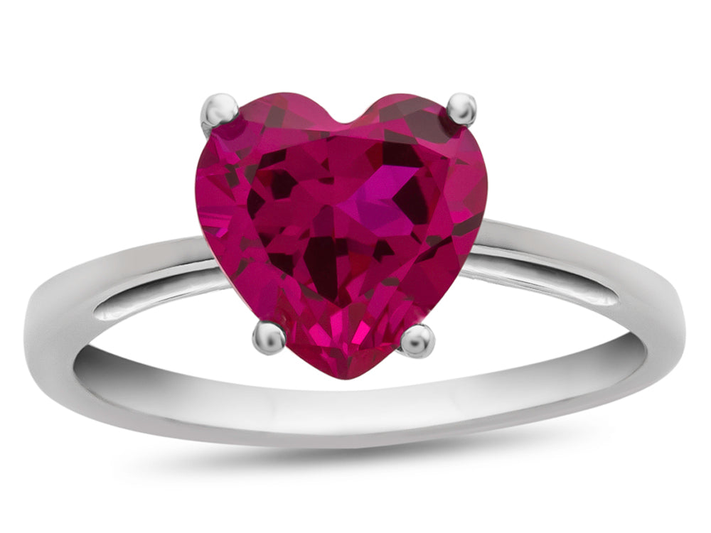 FJC Finejewelers 10k White Gold 7mm Solitaire Heart Shaped Created Ruby Ring
