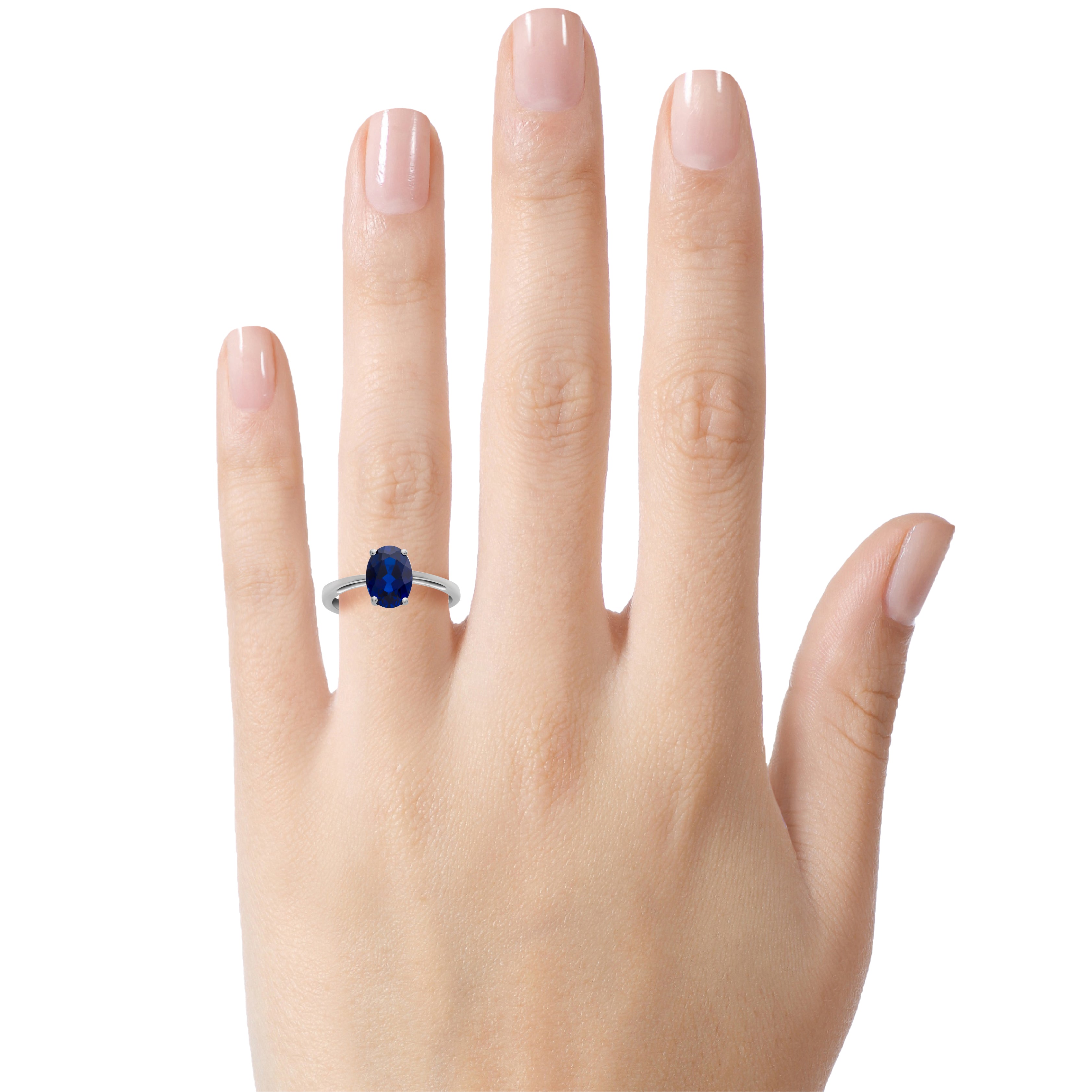 FJC Finejewelers 10k White Gold 7x5mm Solitaire Oval Created Blue Sapphire Ring