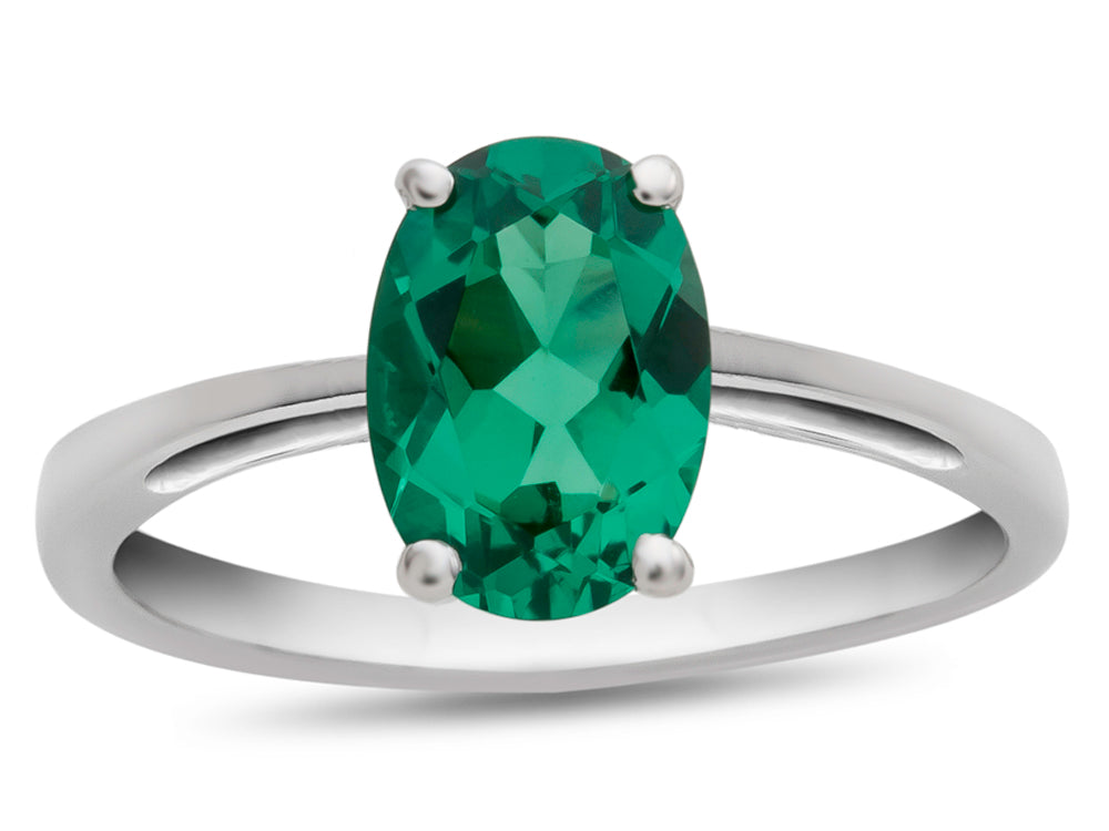 FJC Finejewelers 10k White Gold 7x5mm Solitaire Oval Simulated Emerald Ring