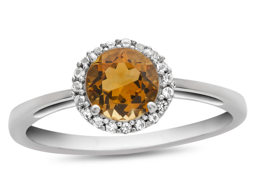 FJC Finejewelers 10k White Gold 6mm Round Citrine with White Topaz accent stones Halo Ring