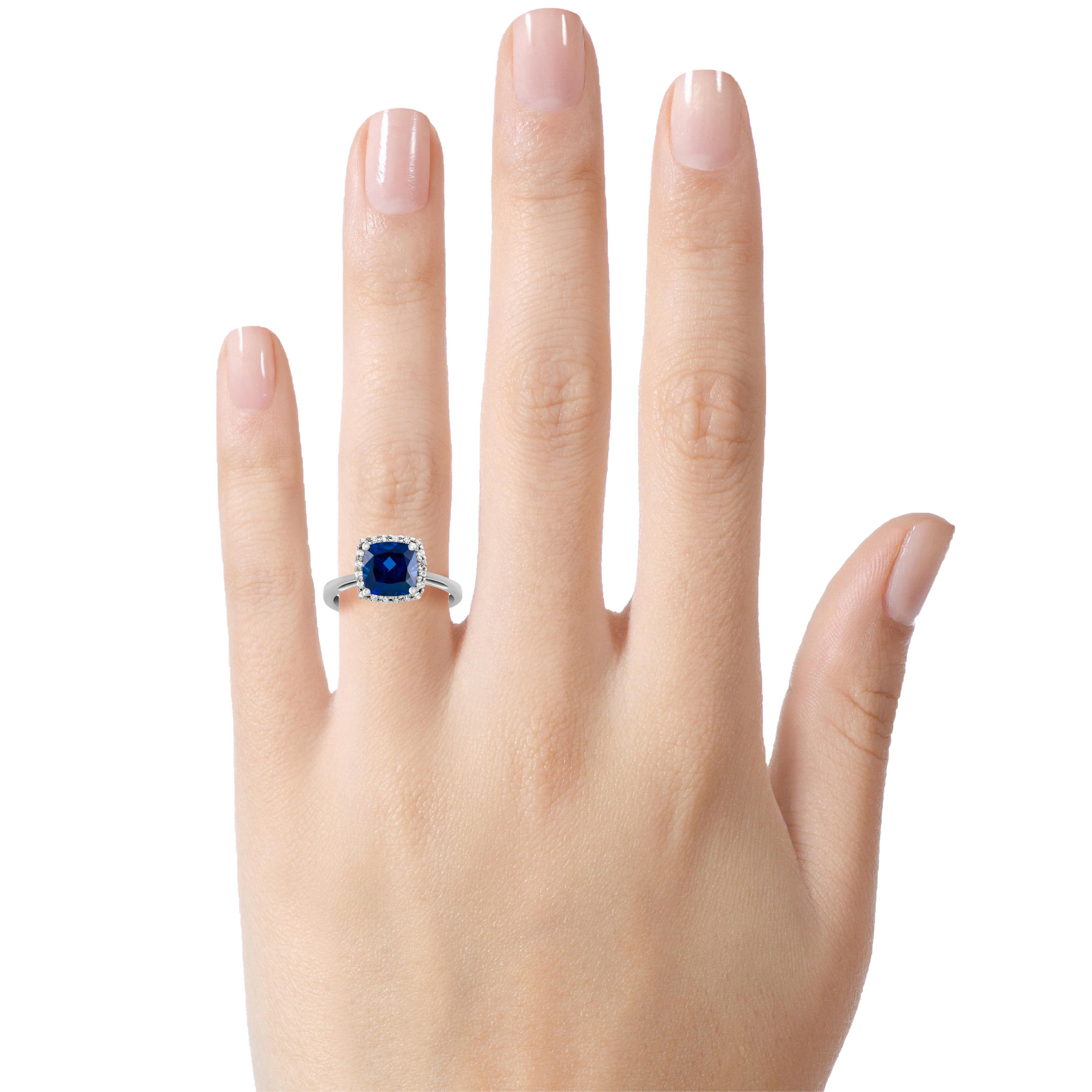 FJC Finejewelers 10k White Gold 6mm Cushion-Cut Created Blue Sapphire with White Topaz accent stones Halo Ring